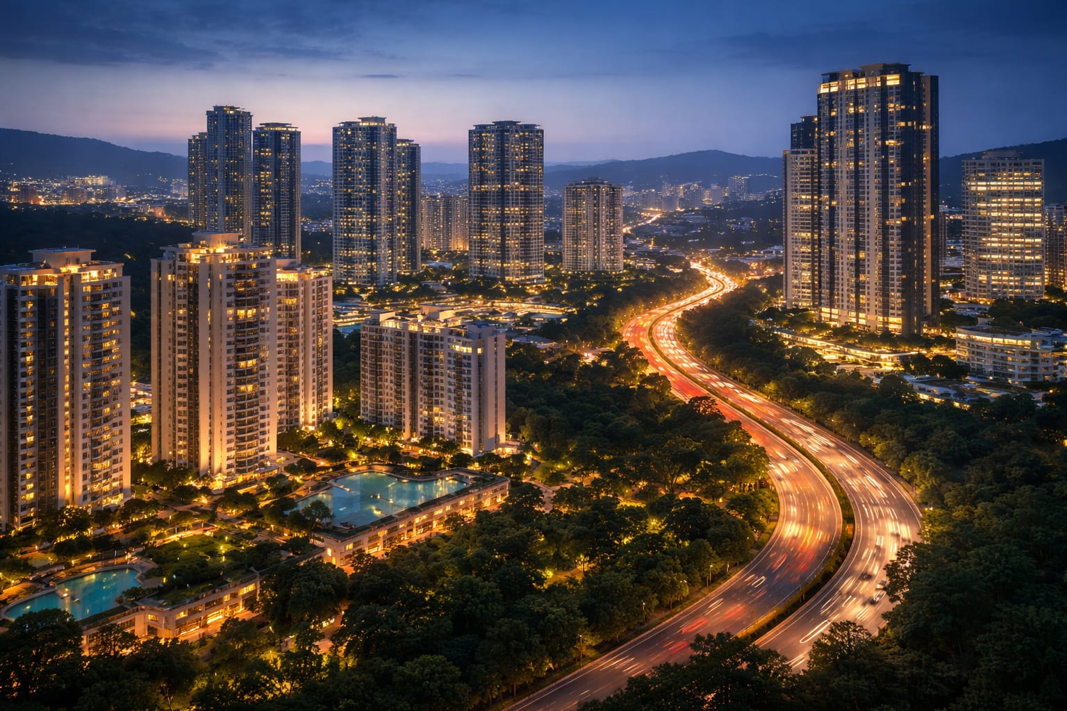 Pune skyline with premium residential and commercial real estate developments